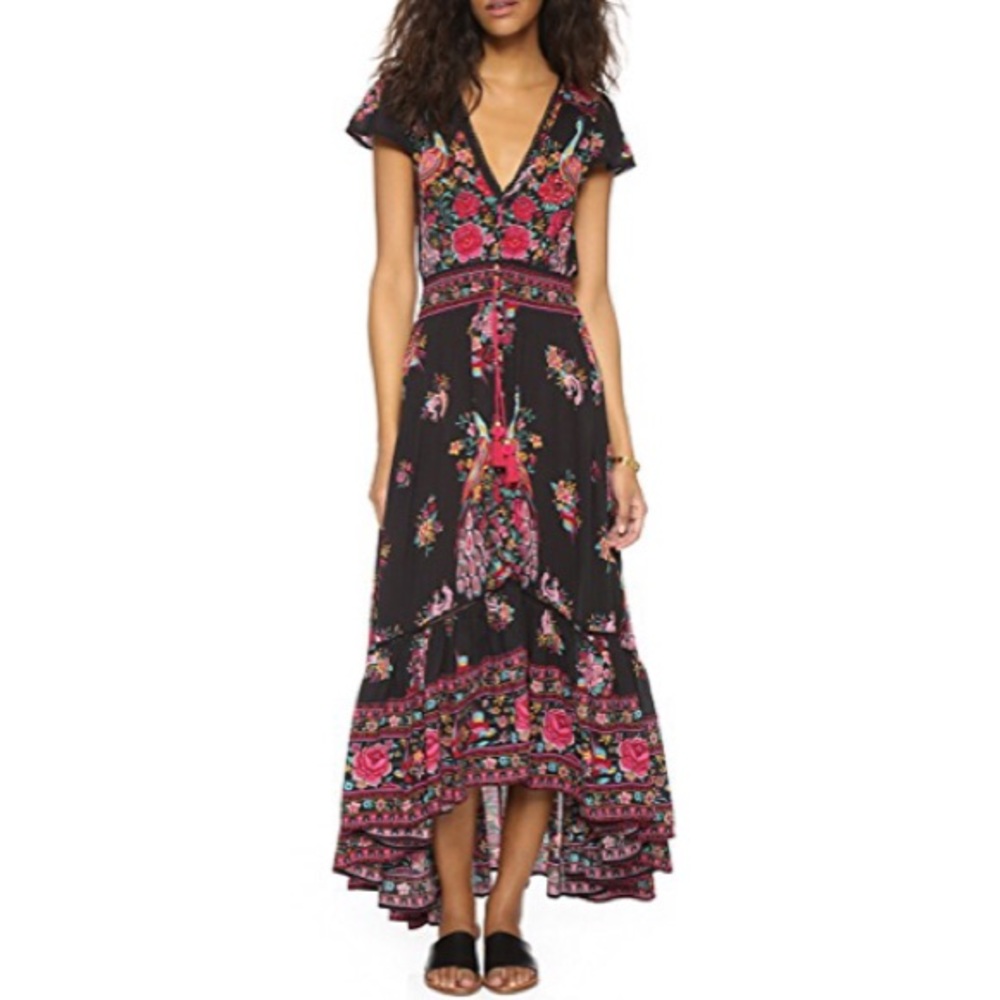 Black Boho Print high-low dress, Sz. S